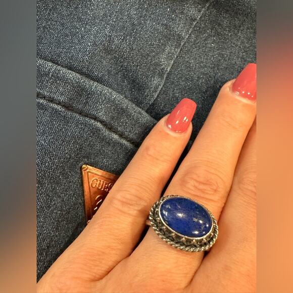 nakai Jewelry - Vintage 925 Sterling Silver Ring Navajo Lapis Lazuli Grace & Gilo  SZ. 6.25 RARE